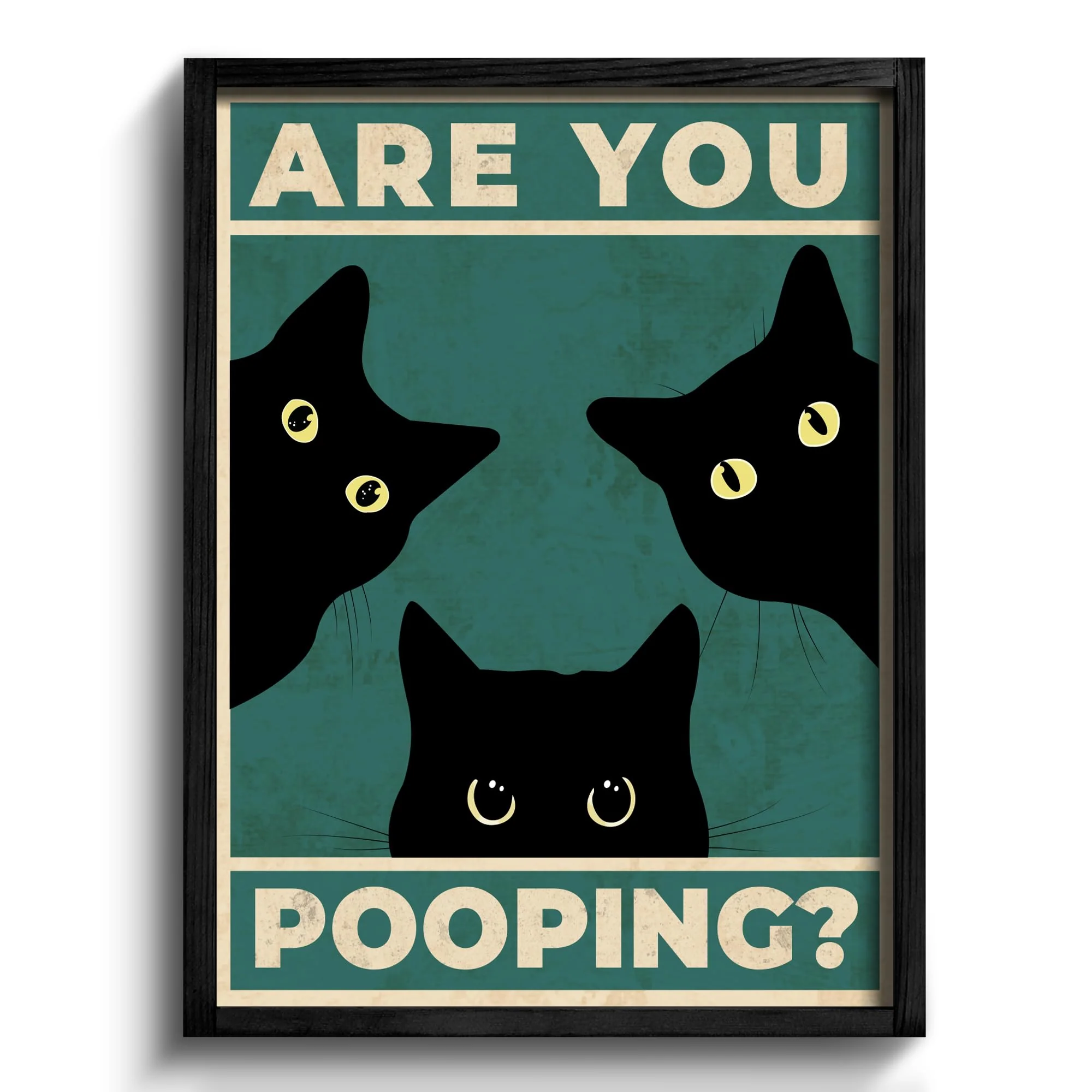 Heiple Framed Bathroom Wall Art Black Cat Are You Pooping Funny Bathroom Wall Decor Hanging Sign For Vintage Home Farmhouse Bath