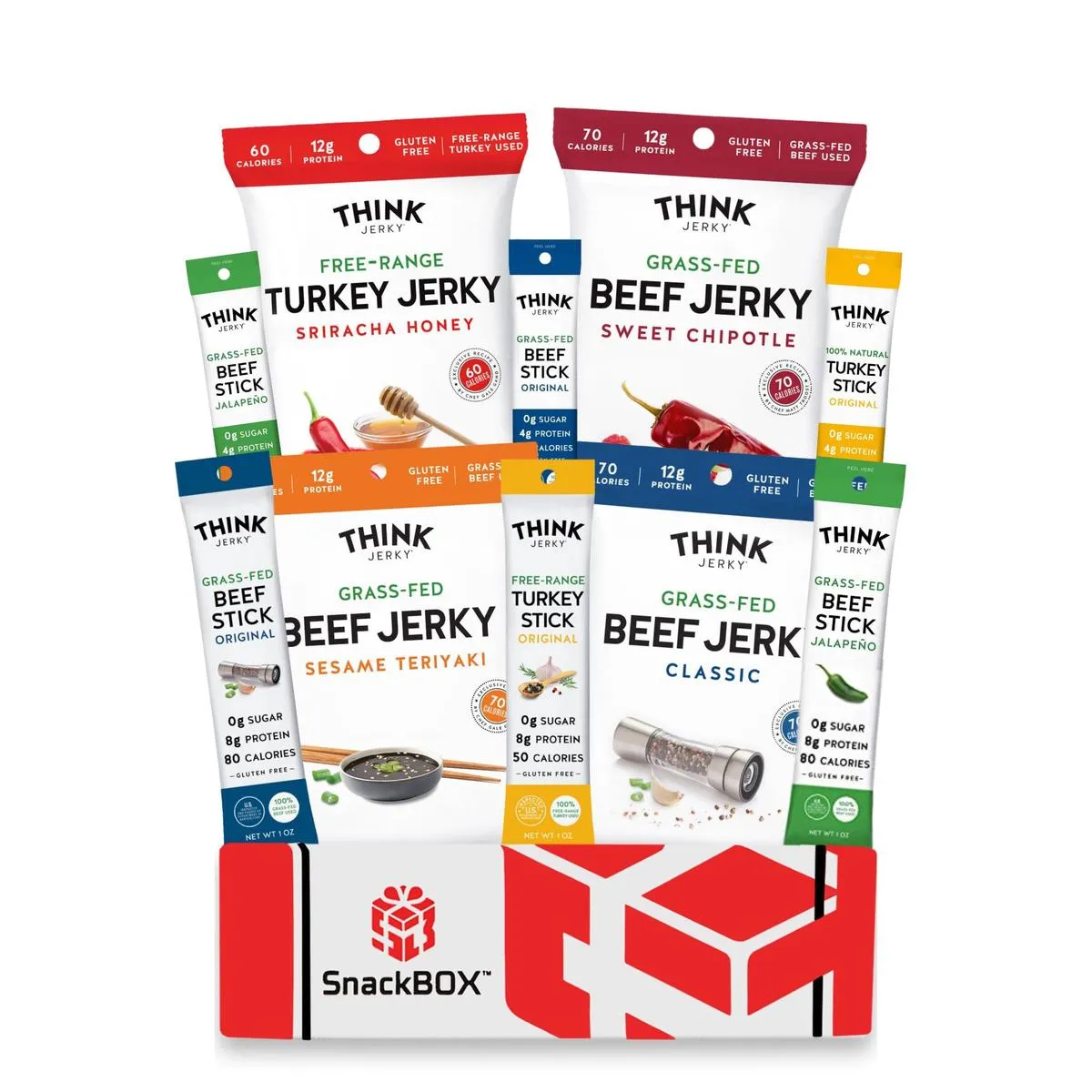 *NEW* Think Jerky Grass Fed Beef Free Range Turkey Jerky Care Package (10 Snacks) | By SnackBOX