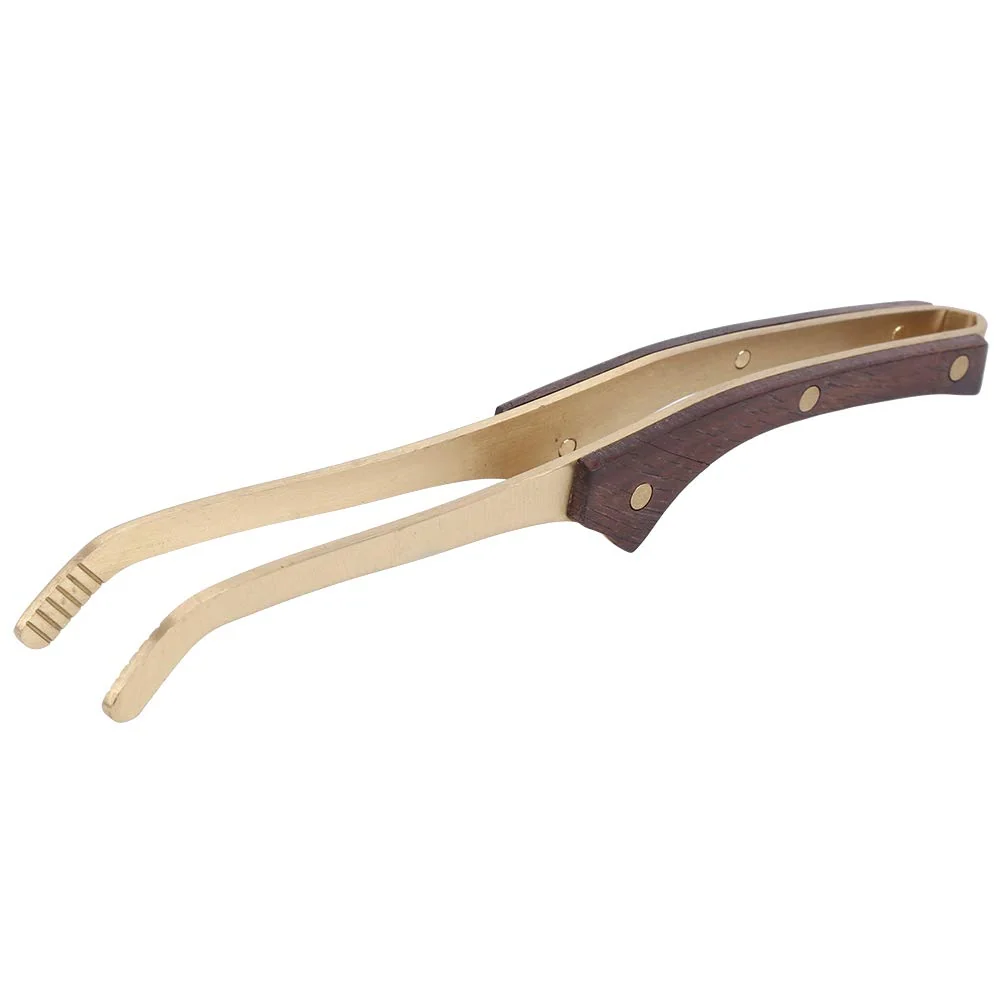 Tea Clip, Hot Wood Copper Tea Clip Non-Slip Tea Set Tweezers Tea Ceremony Accessories Household Mini Tongs Sugar Tongs(1#)